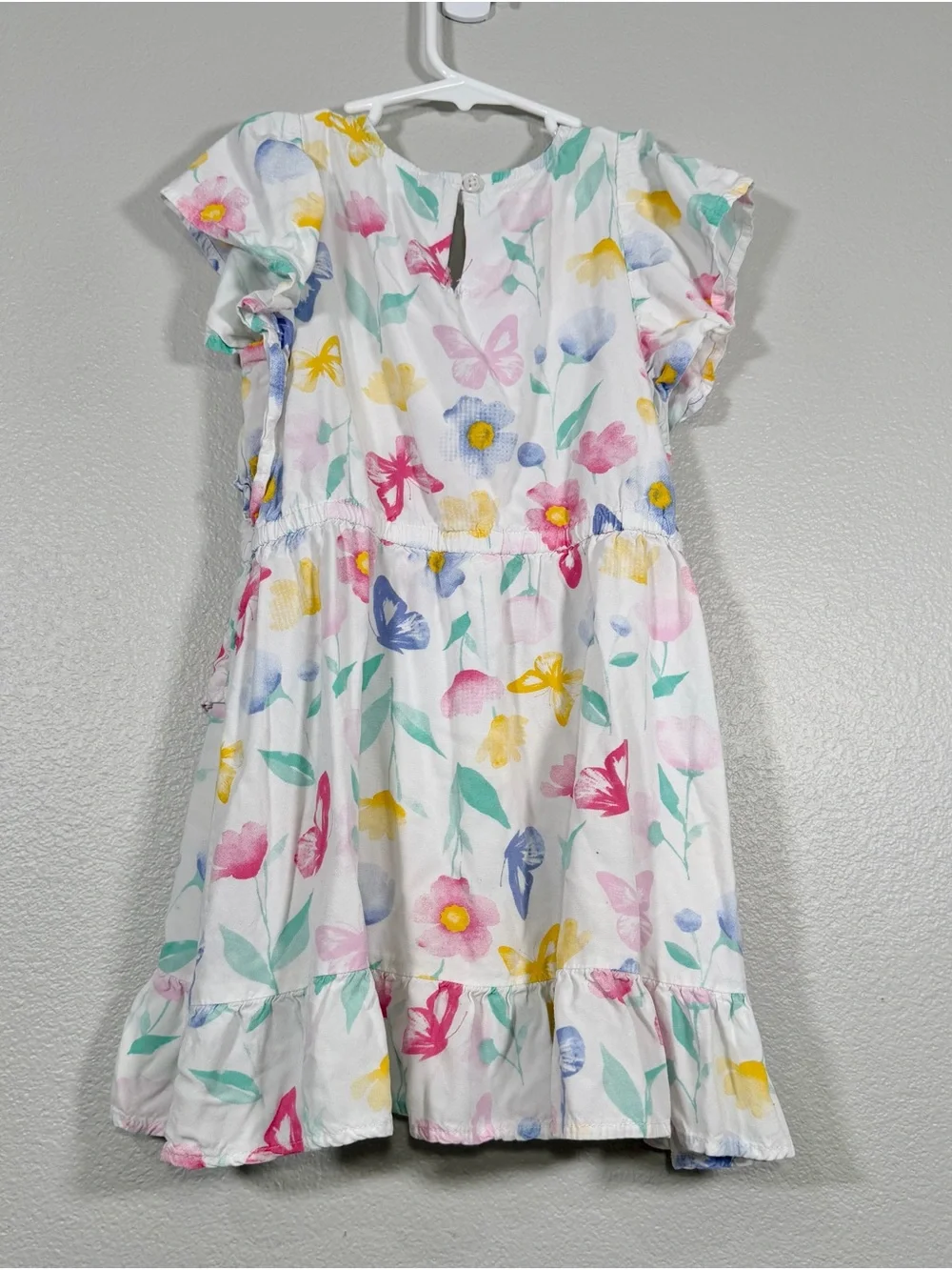Carter's Dress White Floral Butterfly Ruffle Wrap Pink Blue Summer Girls Kid 6